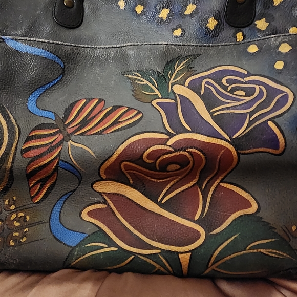 Anuschka by Anna, Multicolor Hand Painted Floral Leather Shoulder Bag - Picture 13 of 16